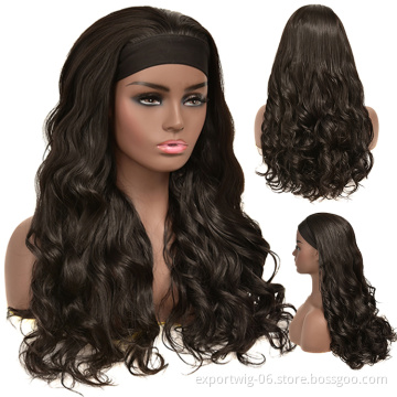 Long Wavy Headband Wig for Black Women None Replacement Body Wave Synthetic Headwraps Hair Wig